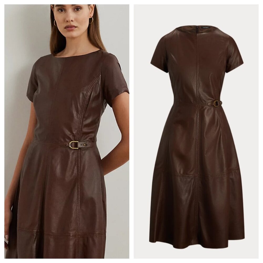 Lauren Ralph Lauren Lamb Leather Fit and Flare Dress - Picture 3 of 6